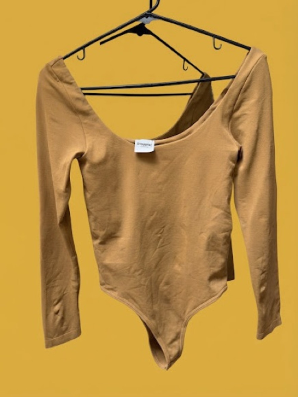 Dynamic Long-Sleeve Scoop Neck One-Piece Bodysuit - Tan